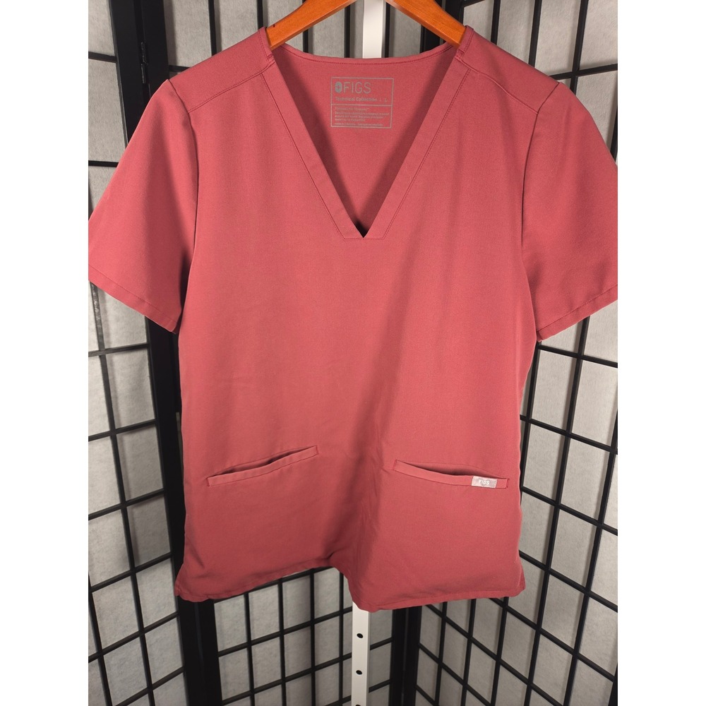 FIGS Casma Three-Pocket Scrub Top Rose Dark Mauve V-Neck Medical Large